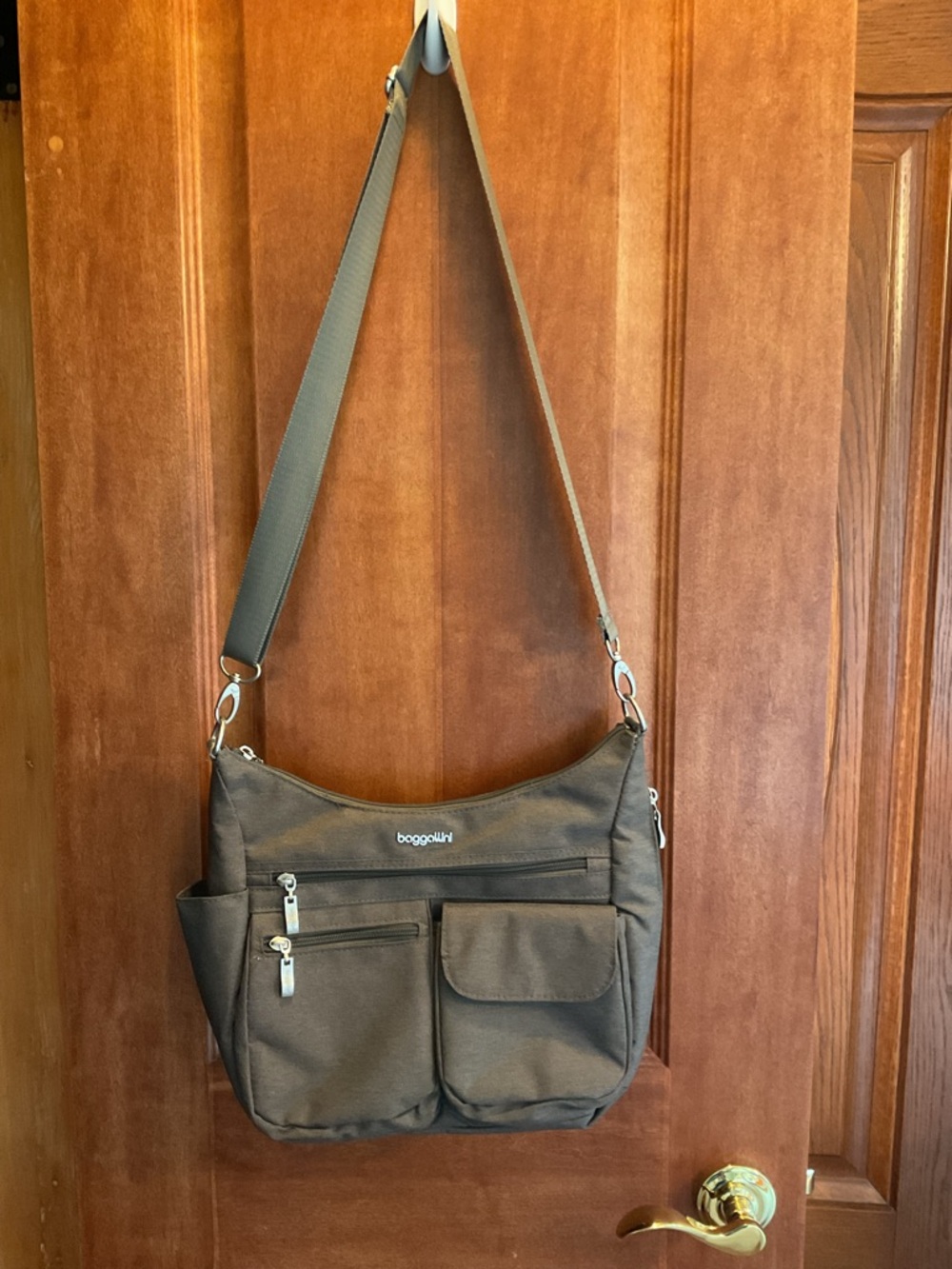 Baggallini Heathered Brown Everywhere Crossbody Bag with RFID wallet